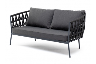 MR1002087 диван 2-местный плетеный из роупа, каркас алюминий темно-серый, роуп темно-серый круглый